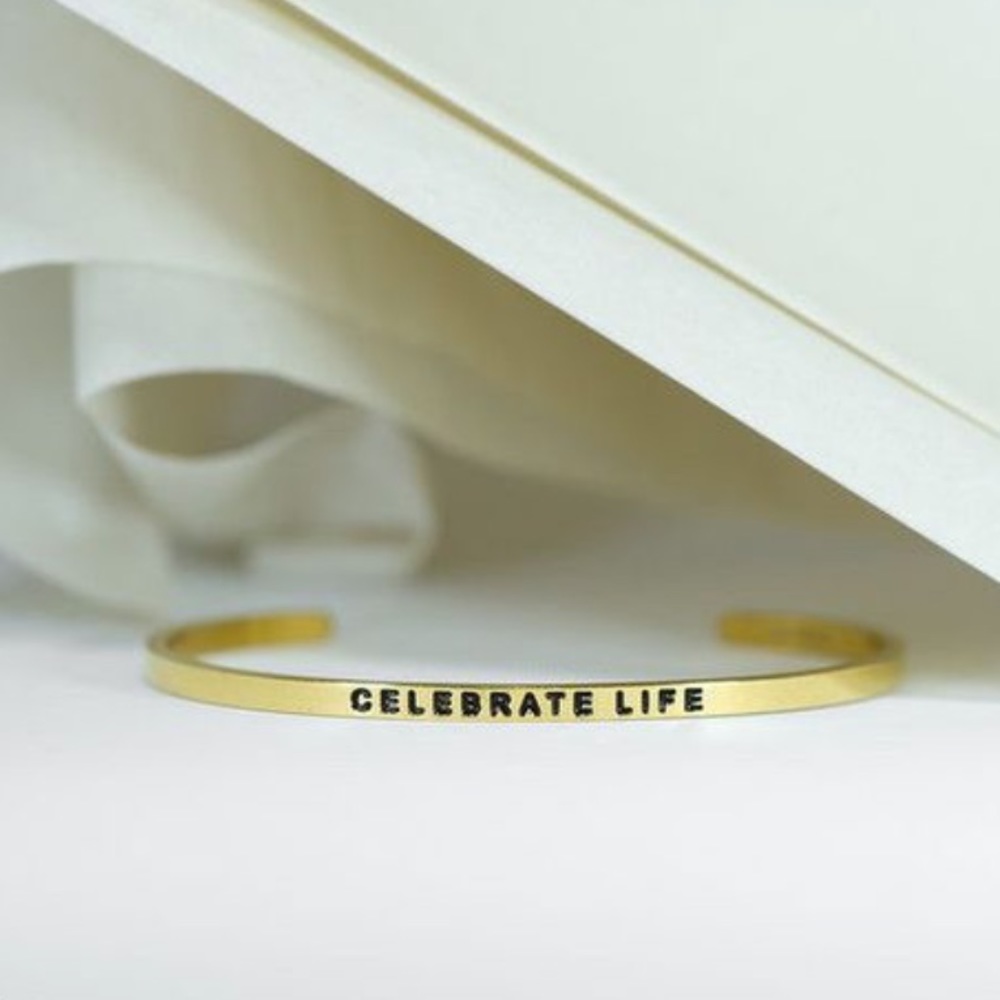 ‘Celebrate Life’ Gold or Silver Cuff Bracelet